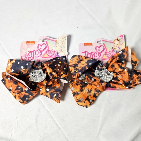 JoJo Siwa Orange and Black Starry Hair Bow Set Ghost Halloween - Picture 1 of 3